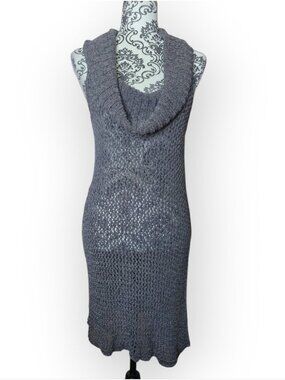 Sarah Pacini Open Knit Linen Cotton Blend Sleeveless Cowl Neck Dress One Size